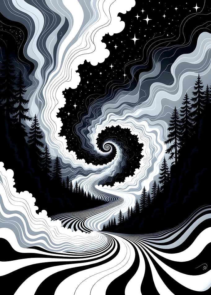 Surreal Spiral Forest Nightscape