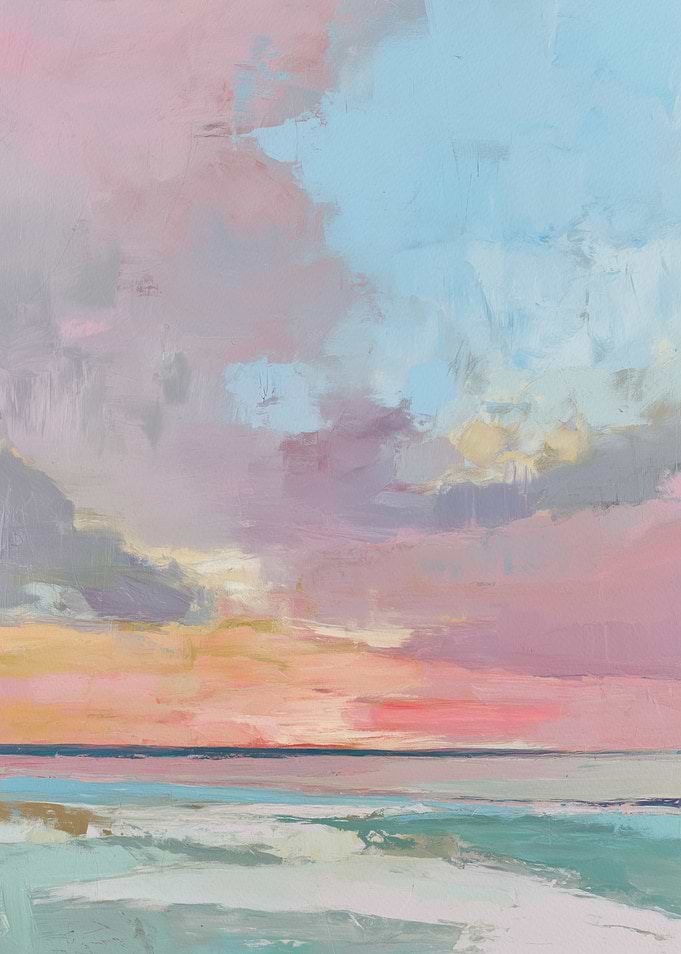 Pastel Sunset Seascape Oil Painting