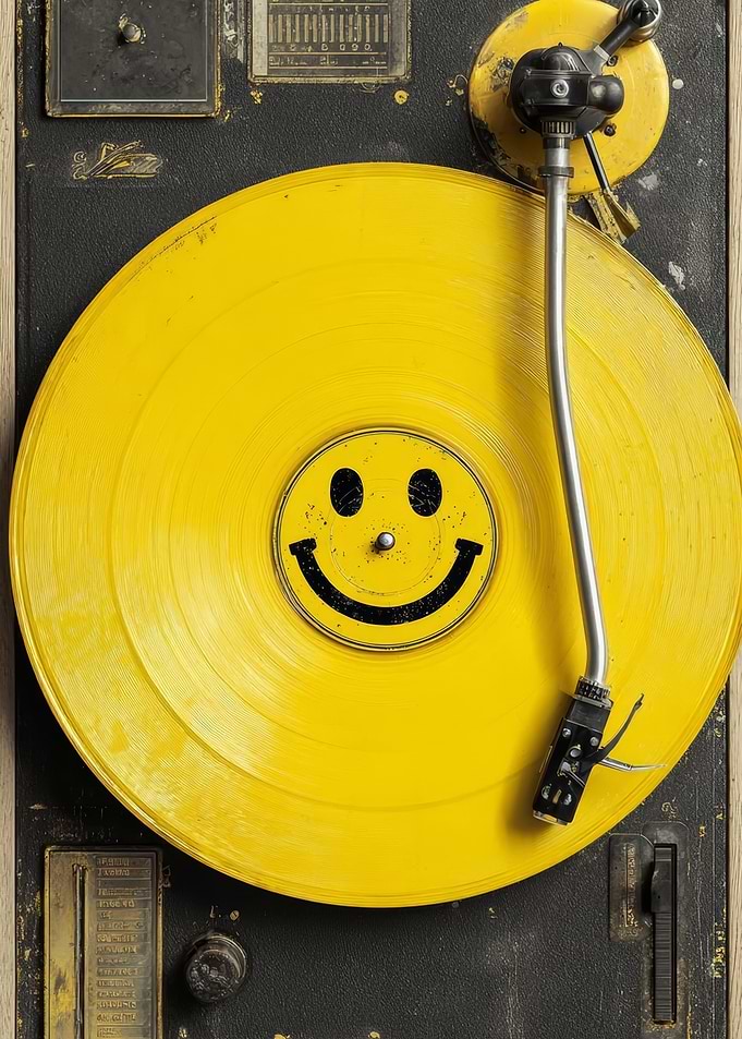 Yellow Smiley Face Vinyl Record Player