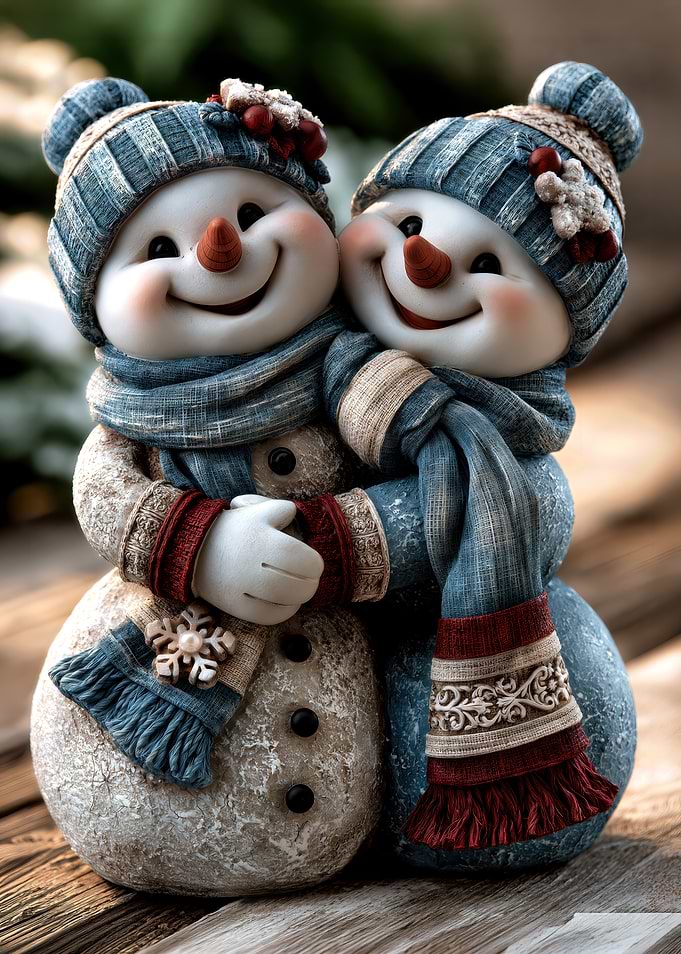 Two Cute Snowmen Christmas Figurine