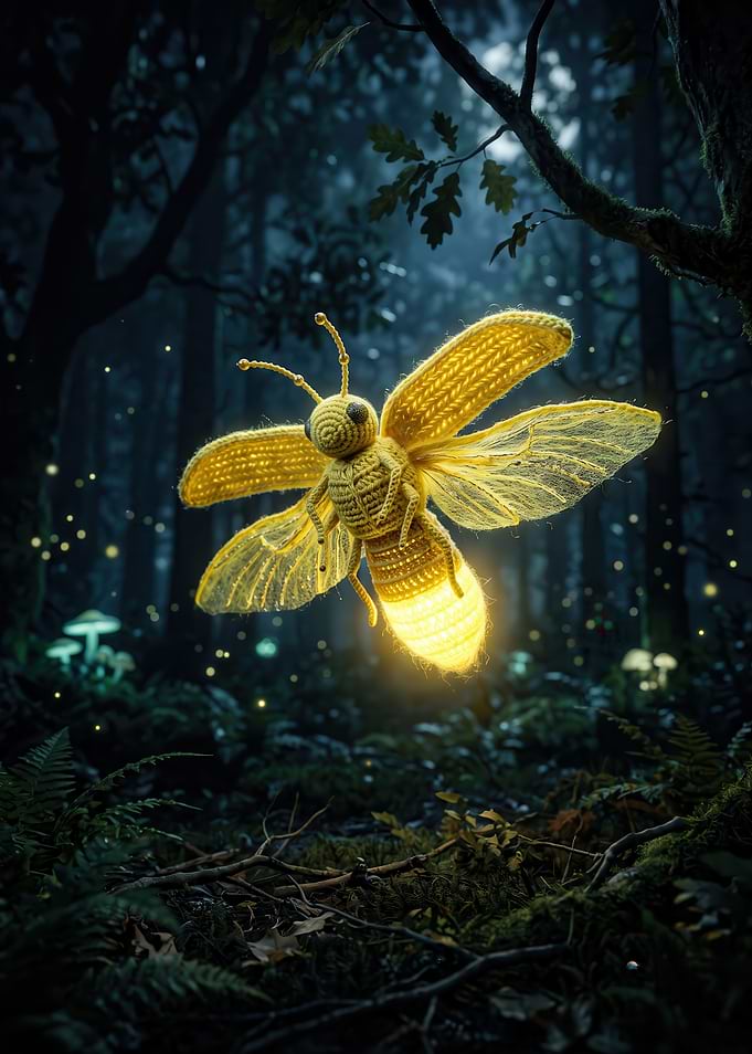 Crocheted Firefly in Enchanted Forest