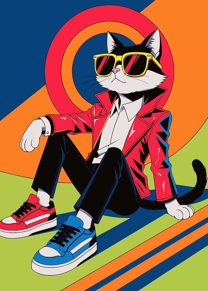 Cool Retro Cat in Red Jacket