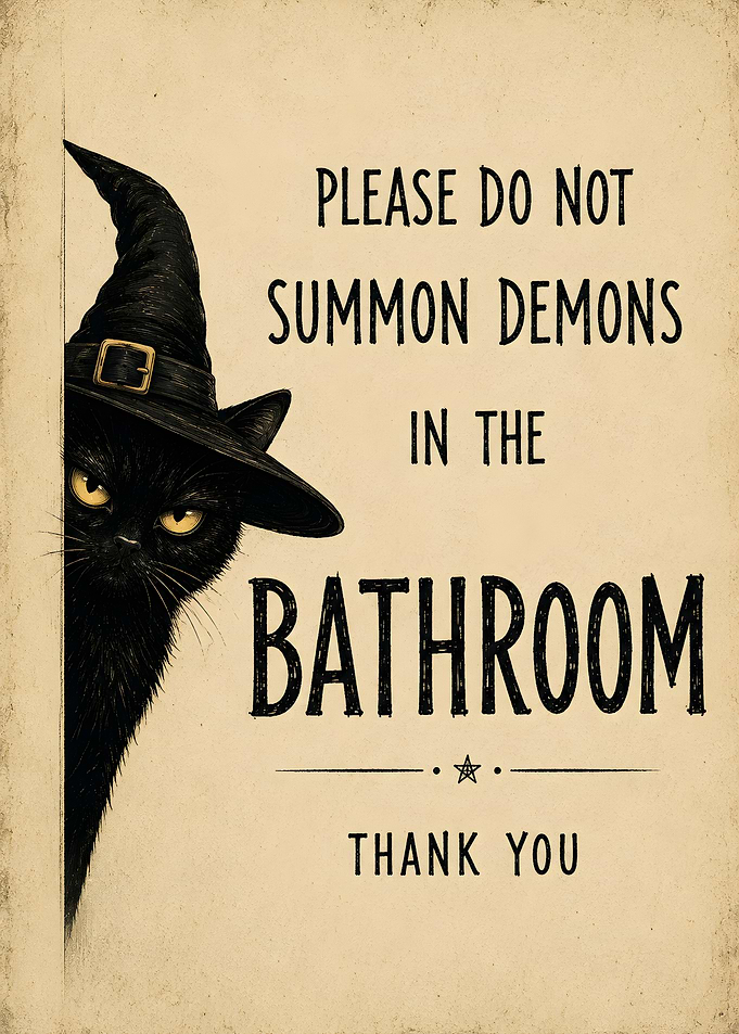 Funny Witch Cat Bathroom Sign