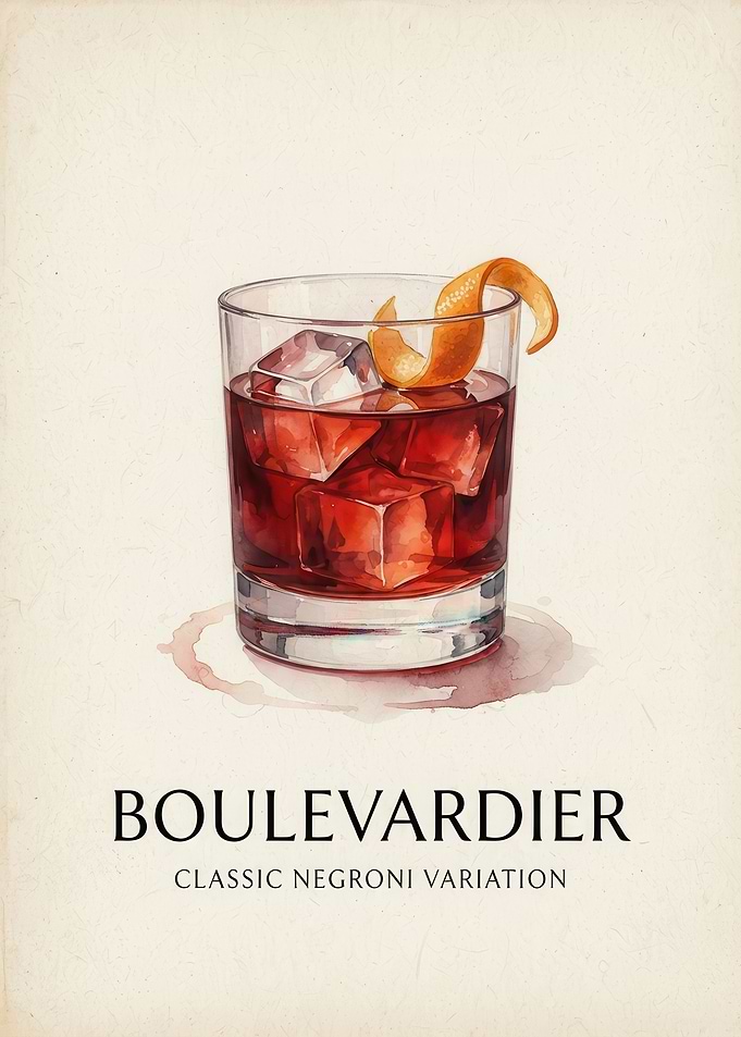 Boulevardier Cocktail Watercolor Print