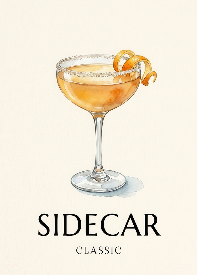 Classic Sidecar Cocktail Watercolor Print