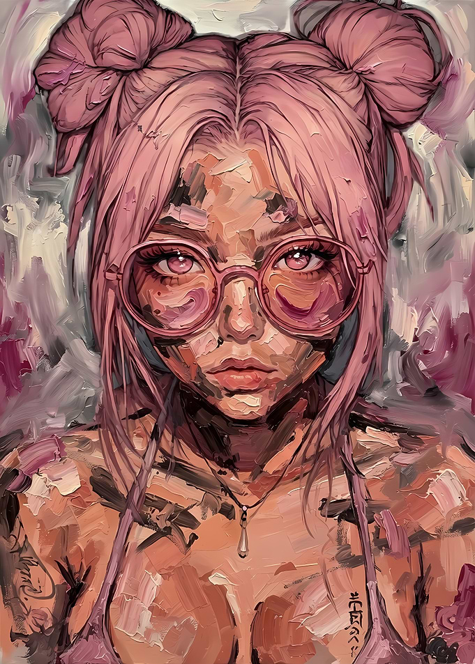 Impressionist Portrait of Pink Haired Girl