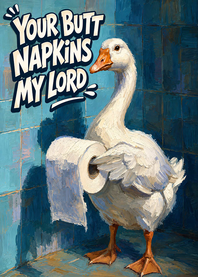 Funny Goose Holding Toilet Paper
