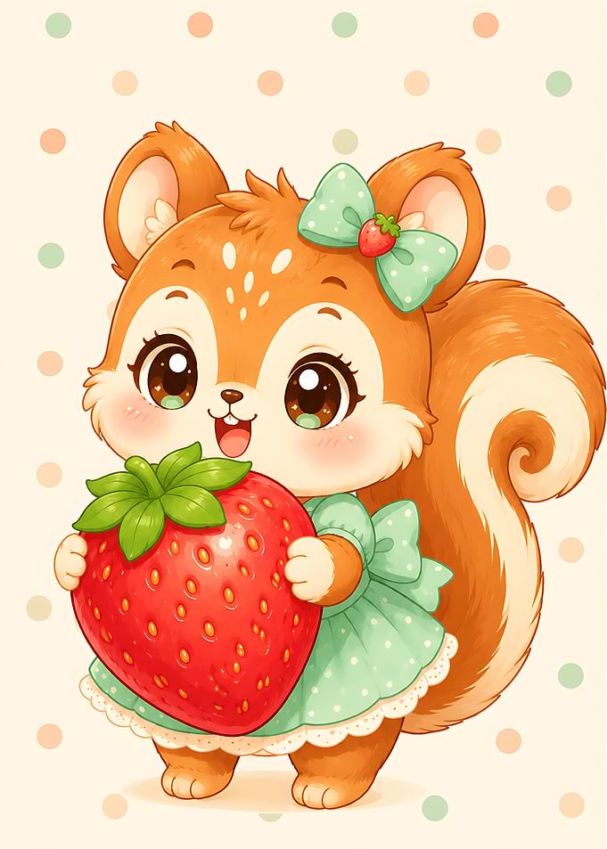 Cute Squirrel Holding a Strawberry