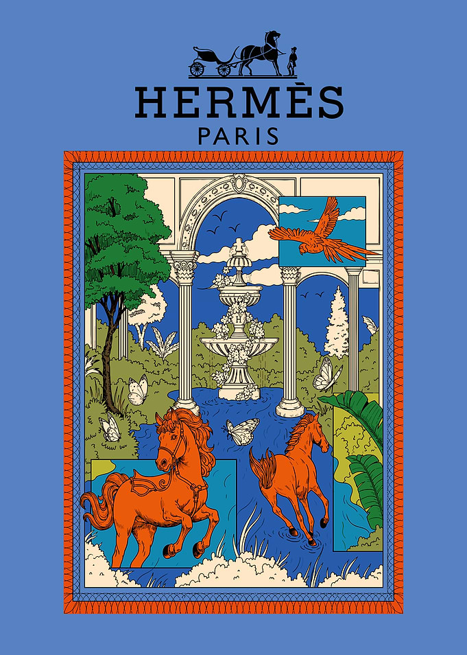 Hermès Paris Garden Scarf Illustration
