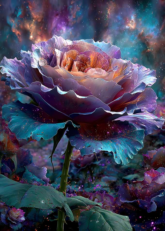 Cosmic Nebula Rose Flower Illustration