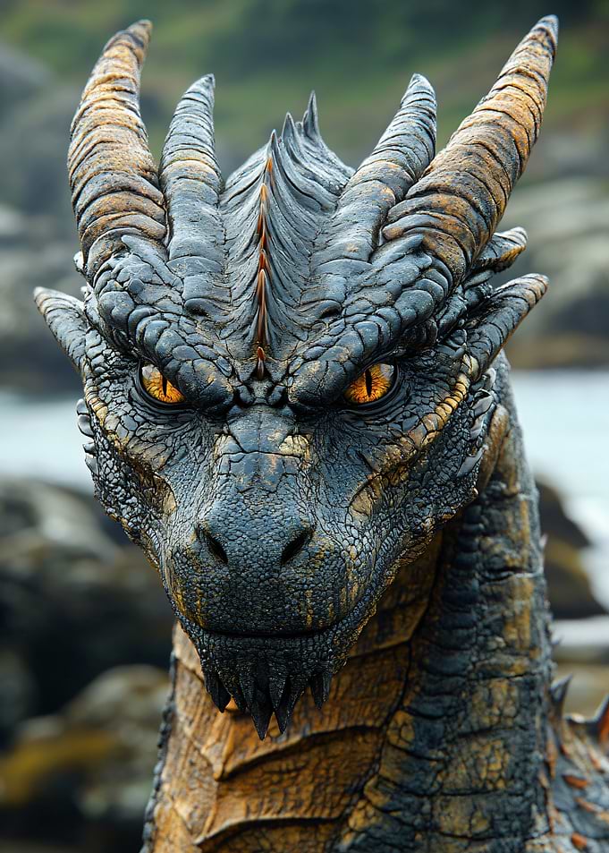 Intense Close-up of a Realistic Dragon