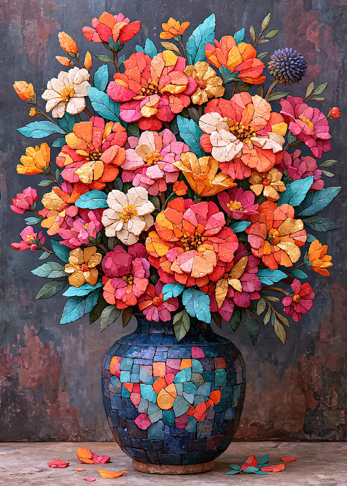 Mosaic Floral Arrangement in Vase