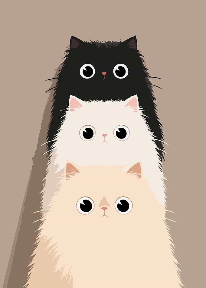 Cute Stacked Kitty Faces Minimalist Art