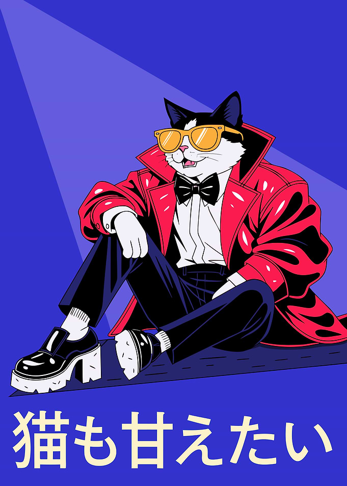 Stylish Tuxedo Cat in Red Coat