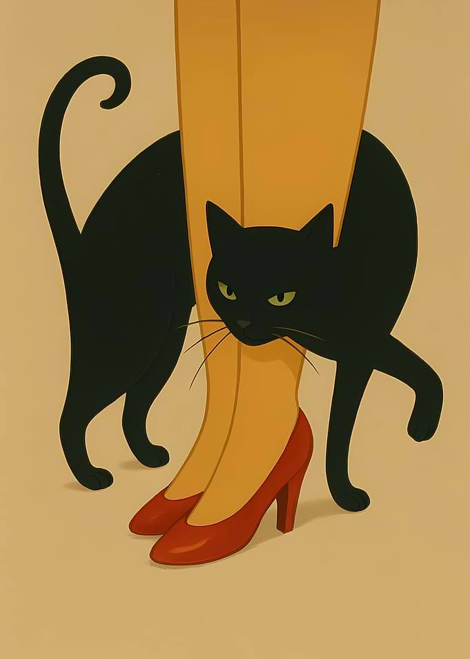 Black Cat Rubbing Against Legs