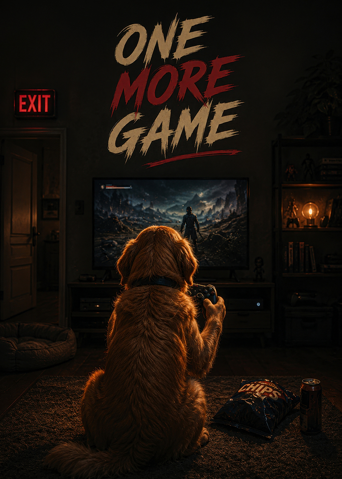Golden Retriever Gaming at Night