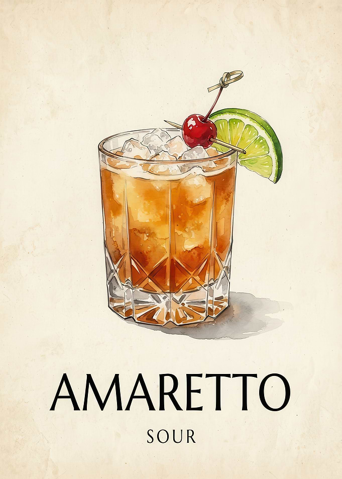 Amaretto Sour Cocktail Watercolor Print