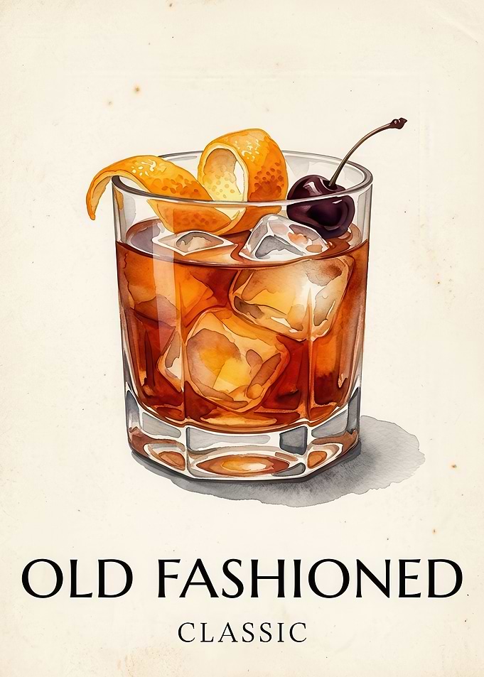 Classic Old Fashioned Cocktail Illustration