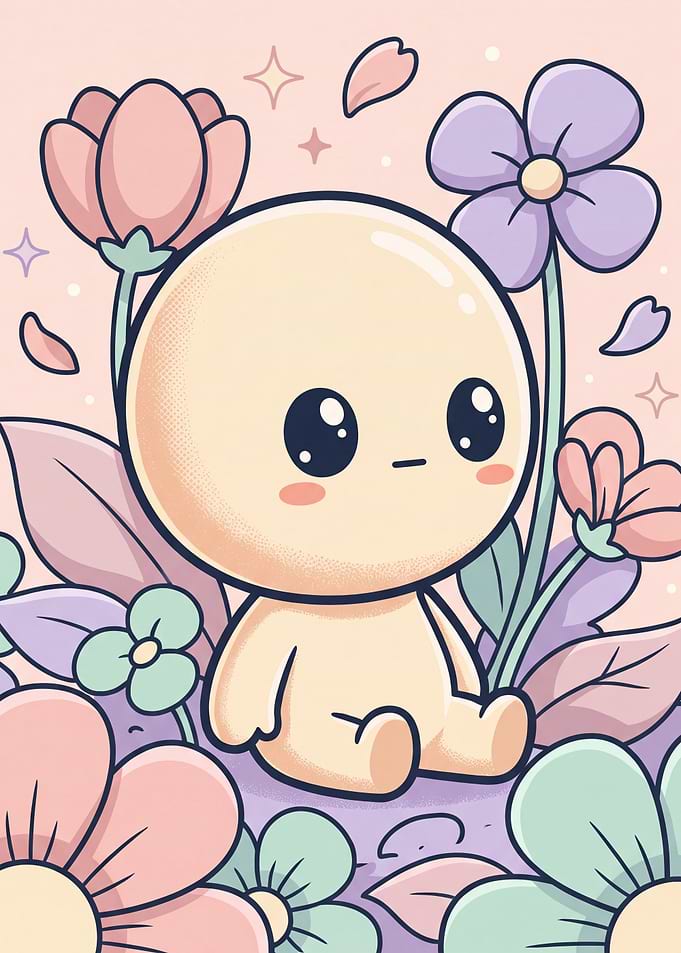 Cute Chibi Character Among Flowers