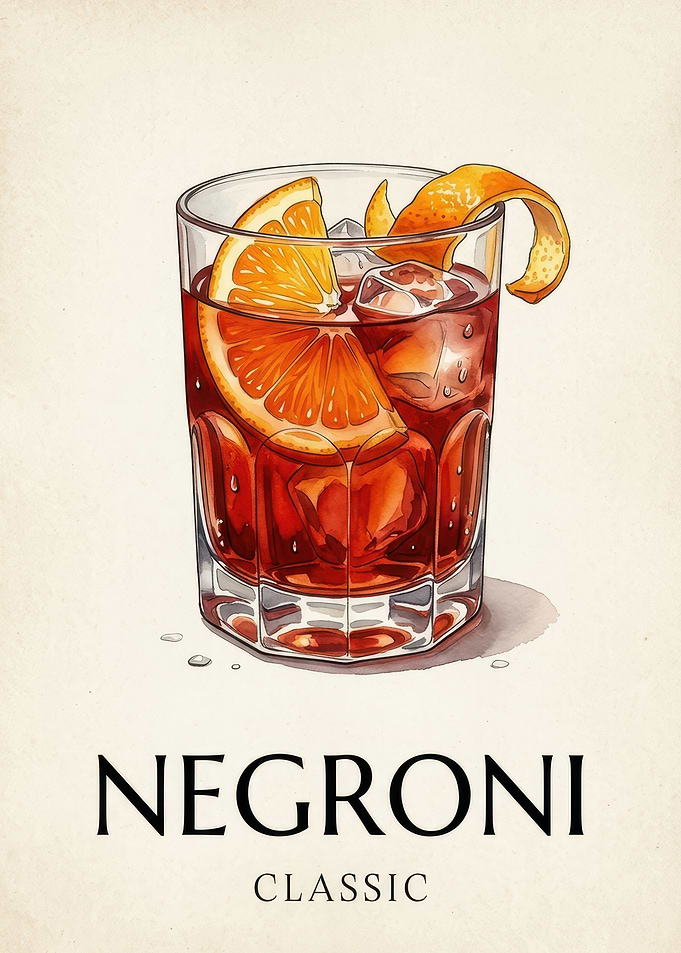 Classic Negroni Cocktail Illustration