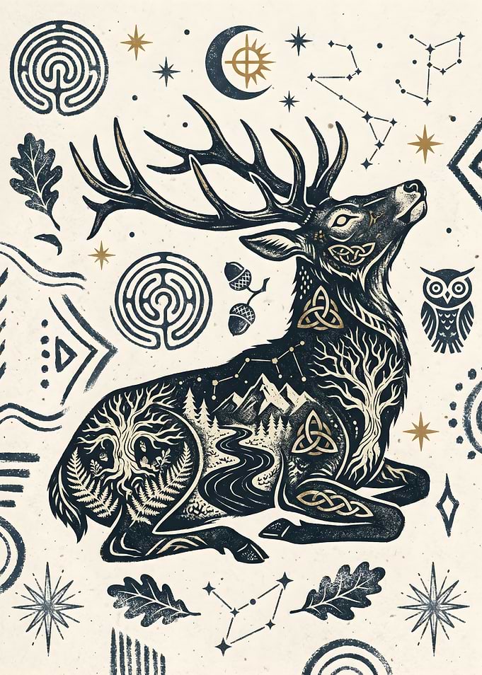 Celtic Stag Forest Illustration