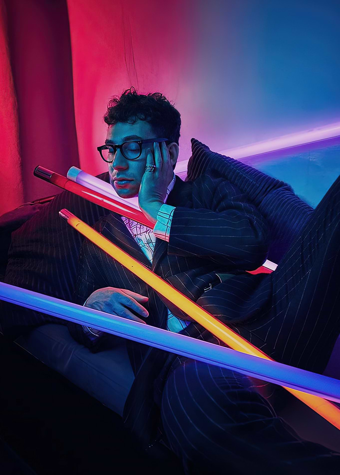 Man in Suit with Neon Lights