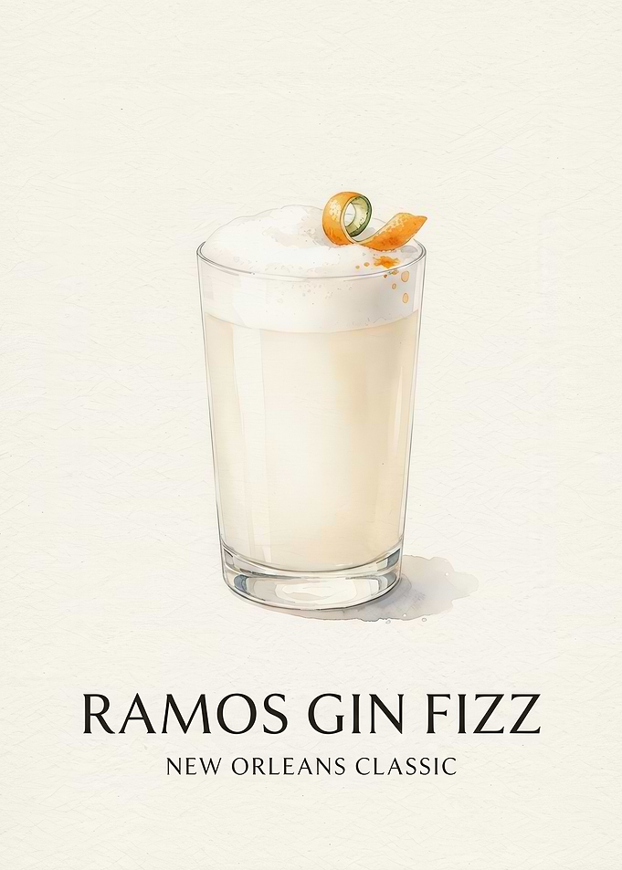 Ramos Gin Fizz Cocktail Illustration