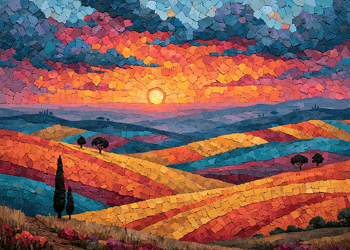 Vibrant Mosaic Sunset Landscape