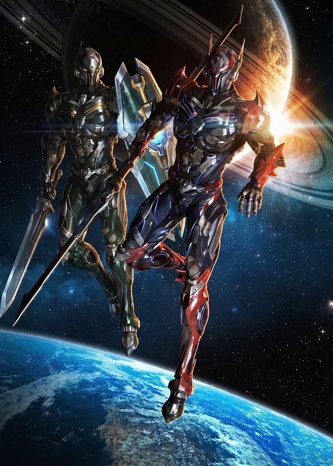 Futuristic Space Warriors in Orbit