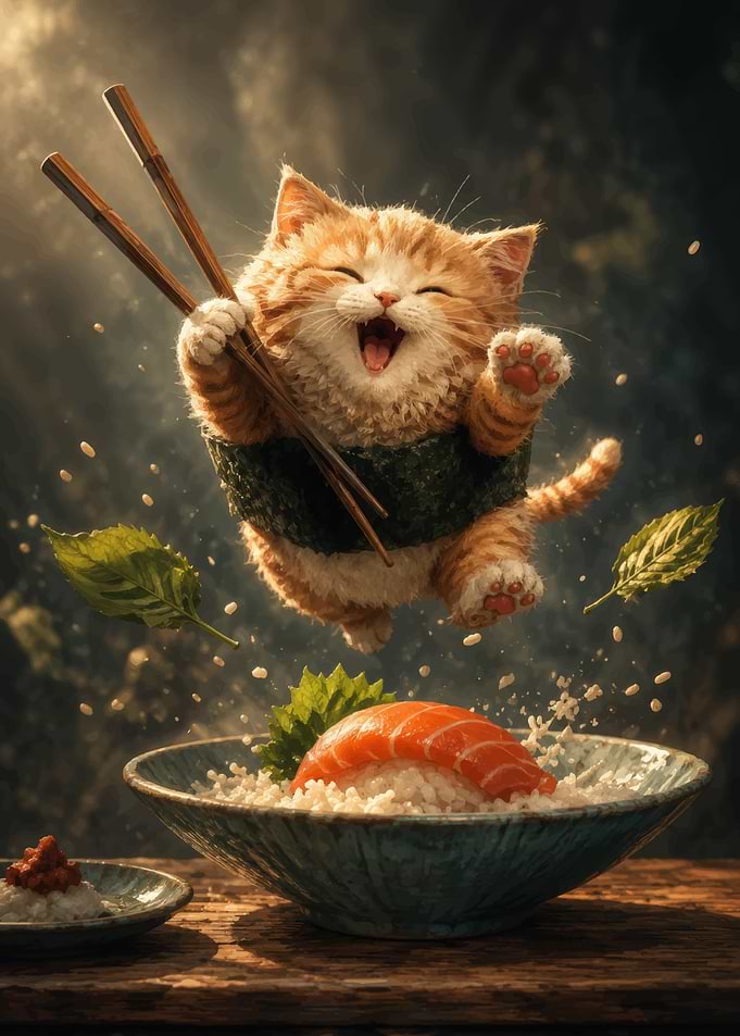 Happy Sushi Cat Jumping