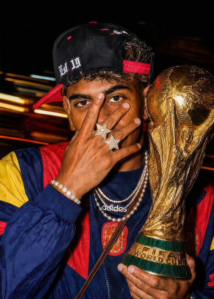 Lamine Yamal with World Cup Trophy