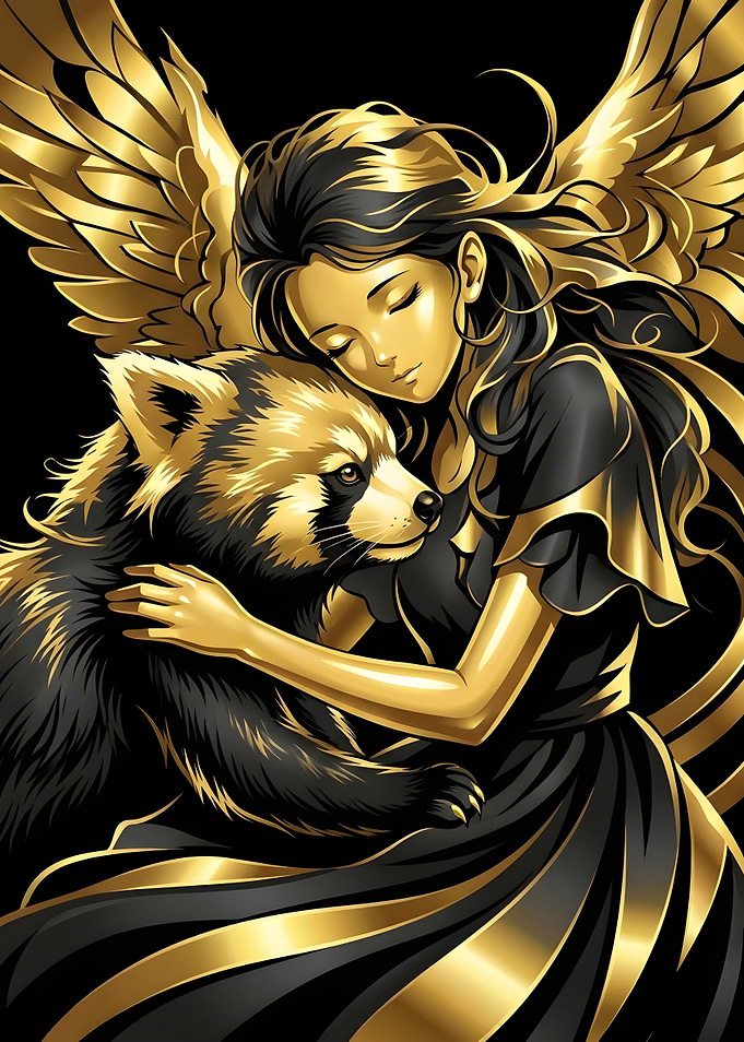 Golden Angel Hugging Red Panda