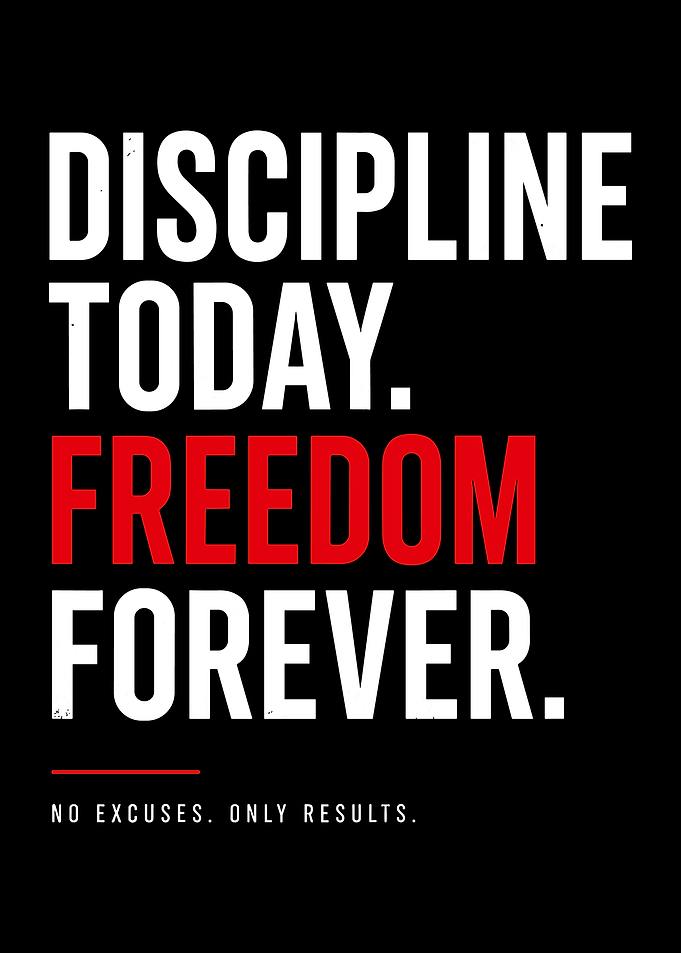 Discipline Today Freedom Forever Motivational Typography Wall Art | Minimalist Poster
