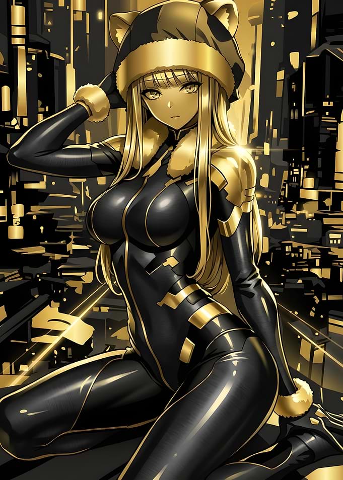 Anime Girl in Gold Cyberpunk Suit
