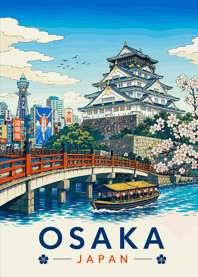 Osaka Japan Travel Poster Illustration