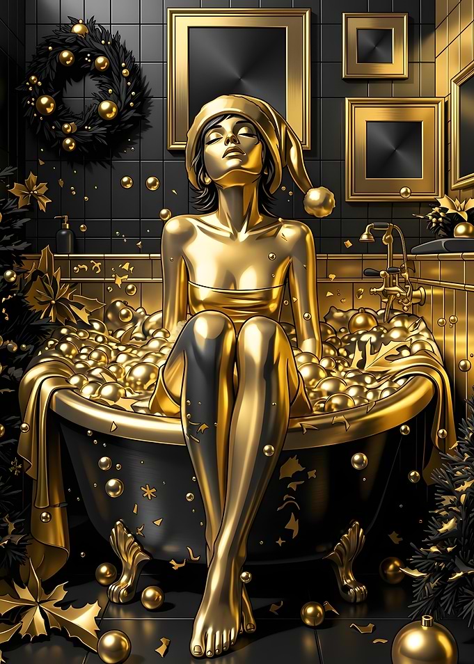 Golden Christmas Bath Luxury Scene