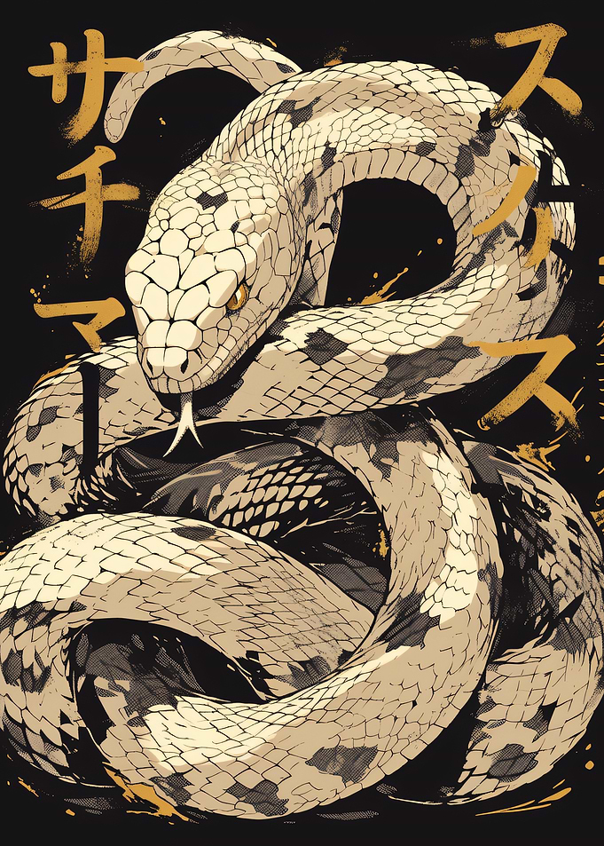 Japanese Style Coiled Snake Illustration