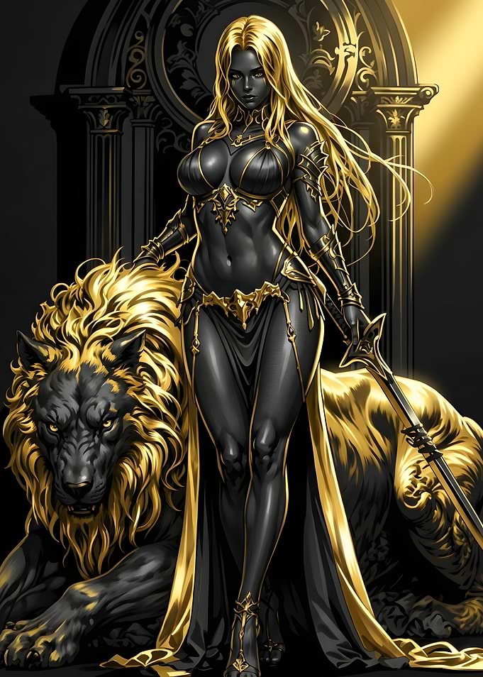Golden Warrior Queen and Lion