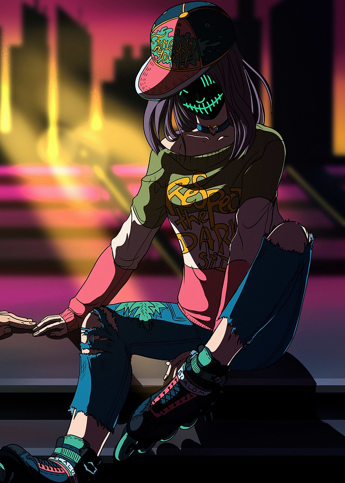 Cyberpunk Girl with Neon Mask