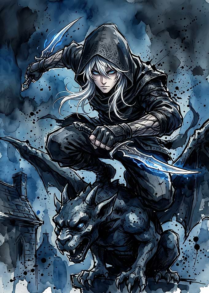Assassin Crouching on a Gargoyle