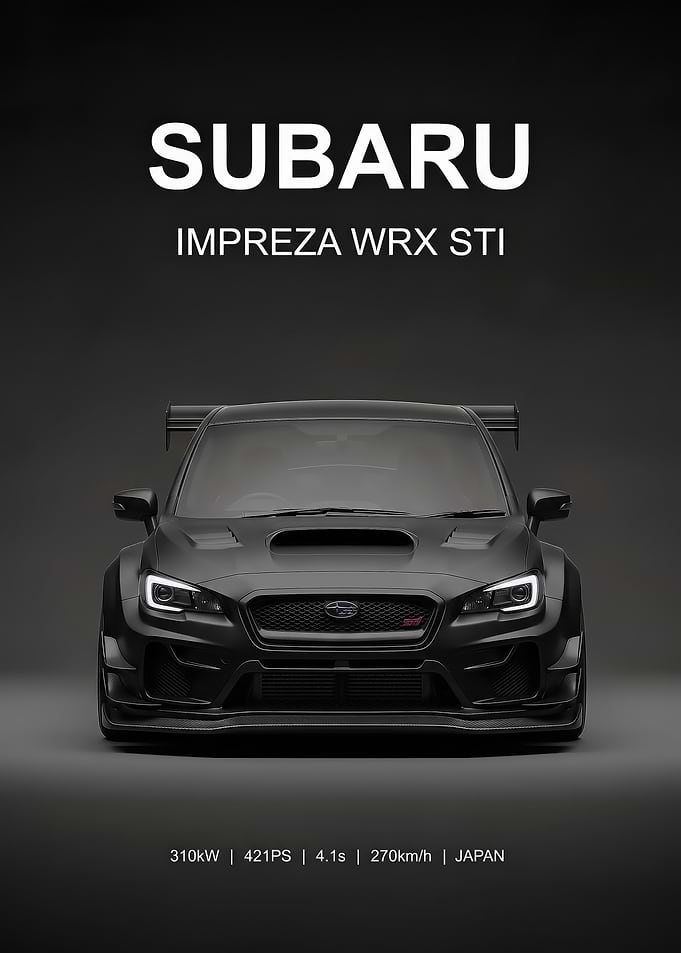 minimalist black Subaru Impreza WRX STI car Poster