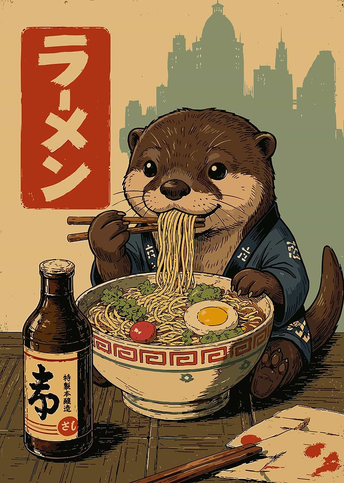 Cute Otter Eating Ramen Poster