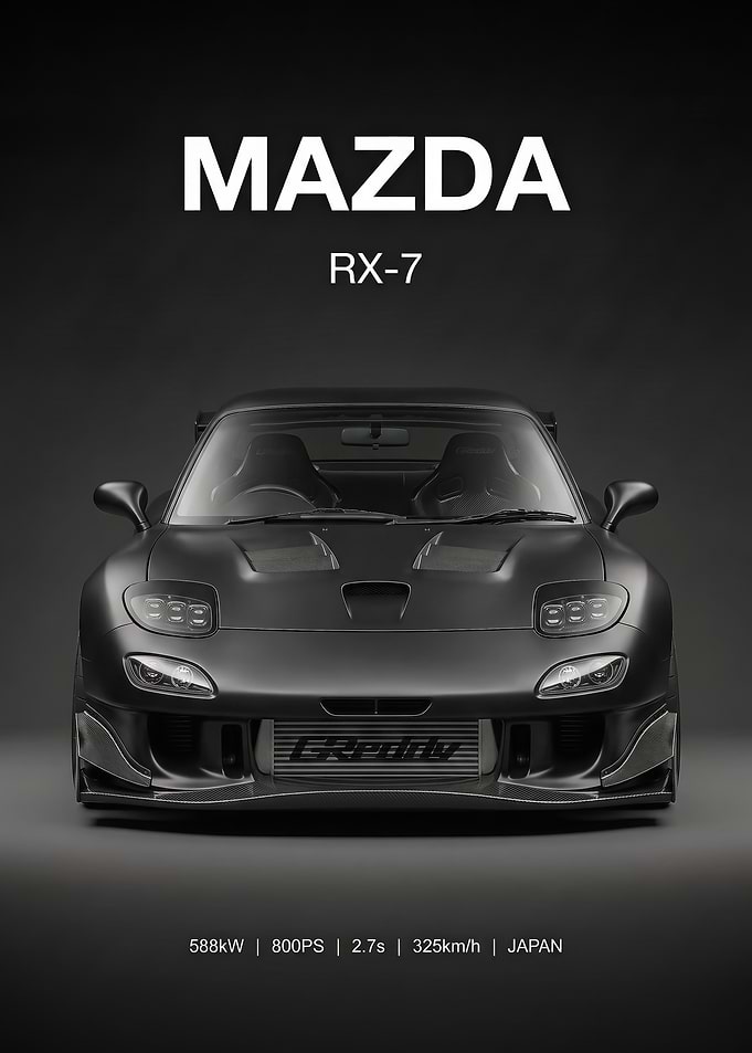 minimalist Matte Black Mazda RX-7 Poster