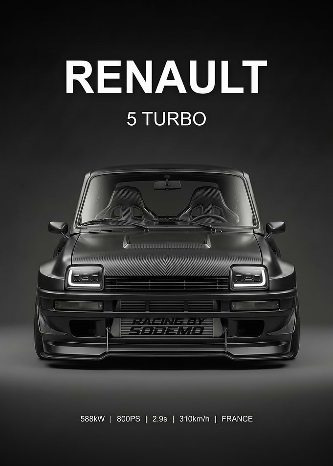 sleek Black Renault 5 Turbo car iconic Poster