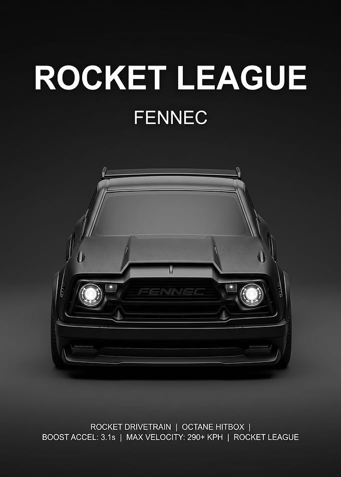 minimalist black Rocket League Fennec Car Poster