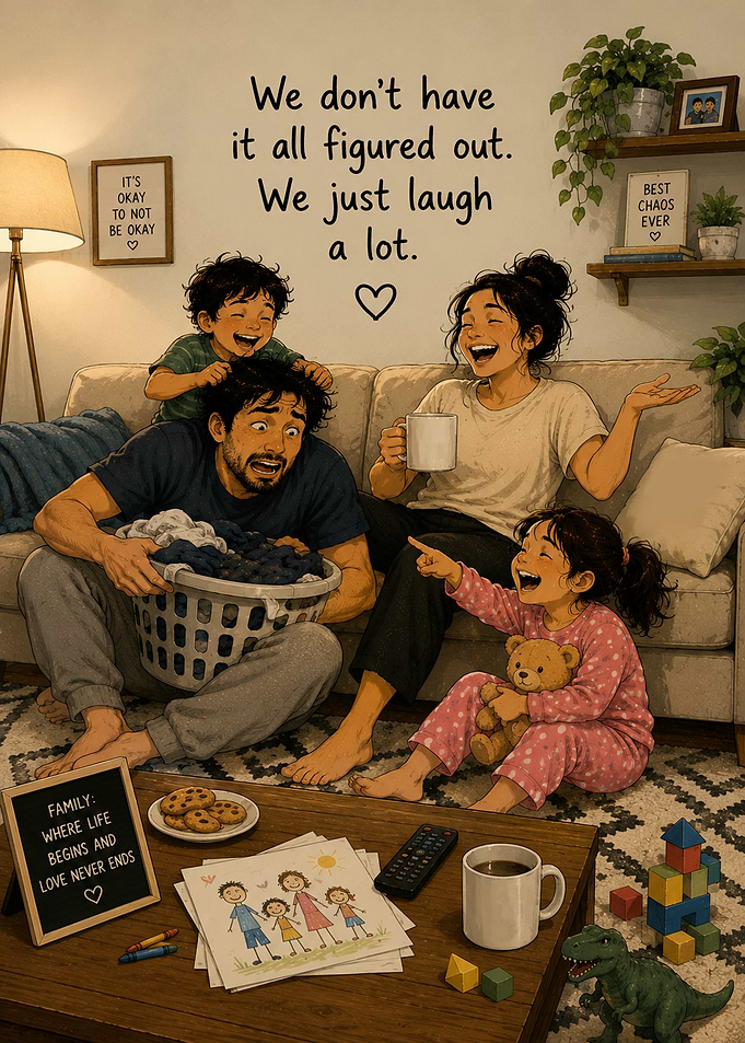 Family Laughter and Chaos Illustration
