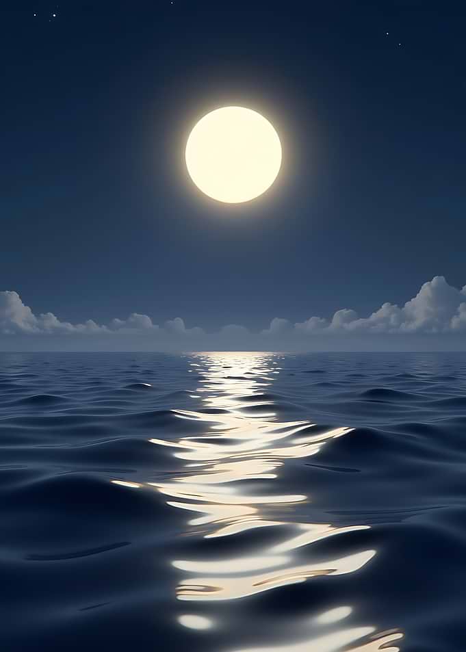 Full Moon Over Calm Ocean