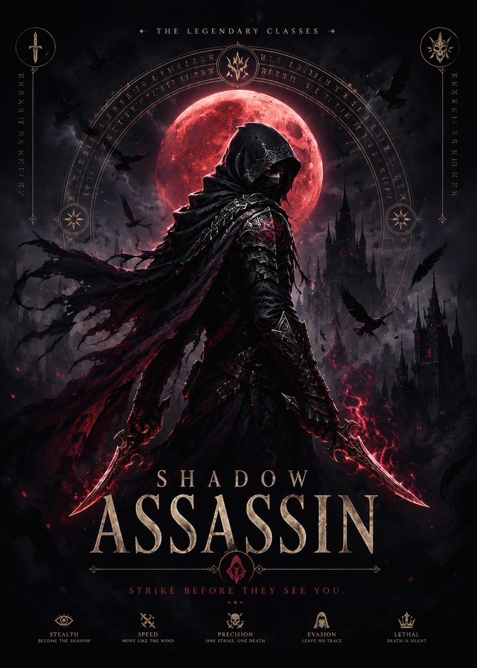Shadow Assassin Fantasy MMORPG Class Gaming Poster