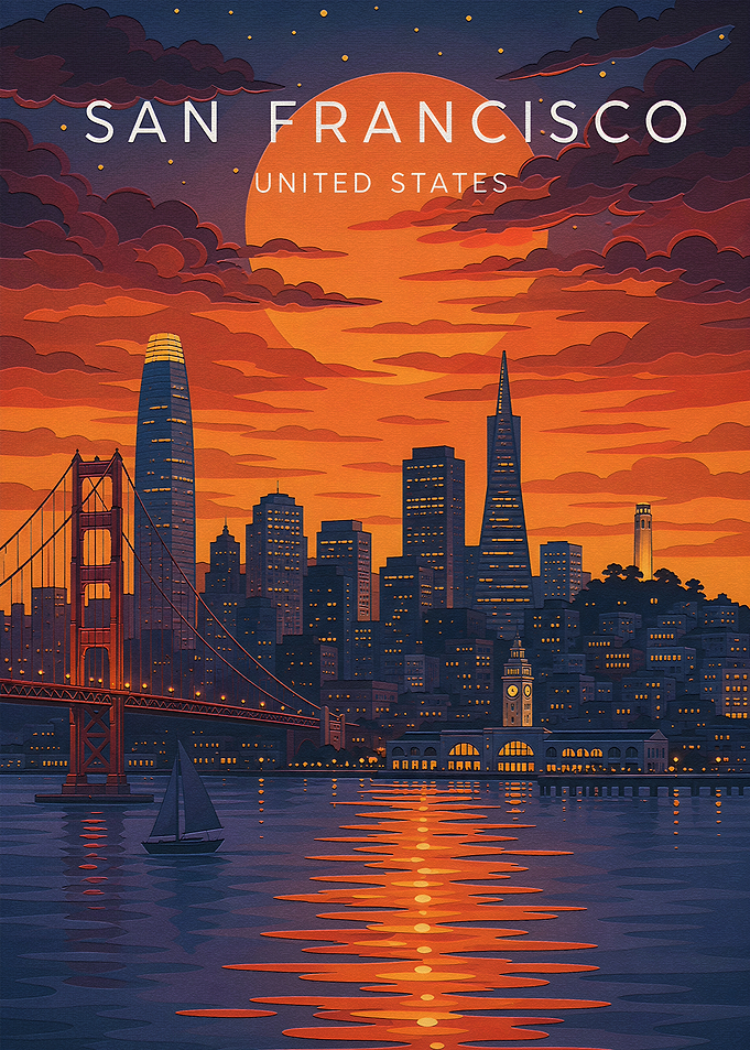 San Francisco Sunset Travel Poster