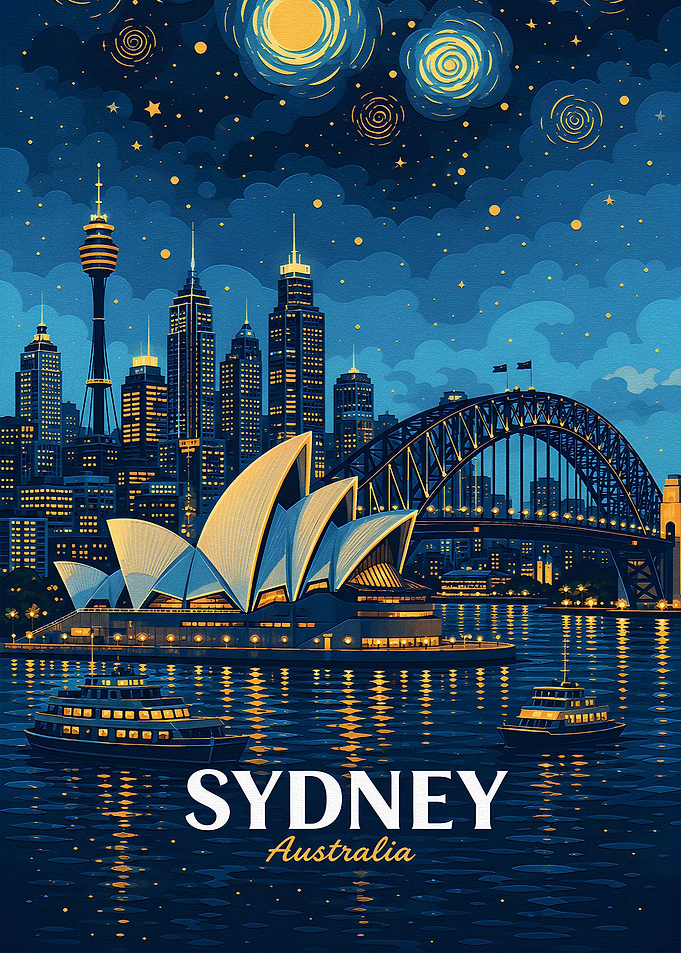 Starry Night Sydney Skyline Poster